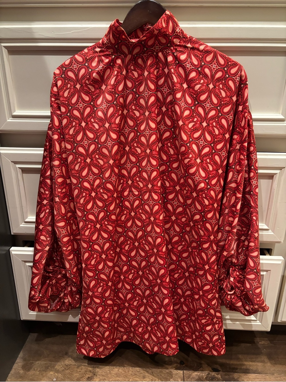 Emily McCarthy LIKE NEW Sasha Dress, Small, Red Paisley-Style High Neck Dress